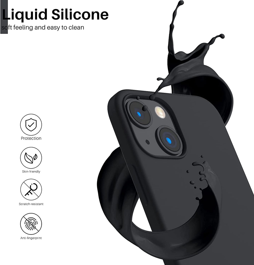 Compatible with Iphone 13 Mini Case, Slim Liquid Silicone 3 Layers Full Covered Soft Gel Rubber Phone Cover with Microfiber Lining 5.4 Inch-Midnight