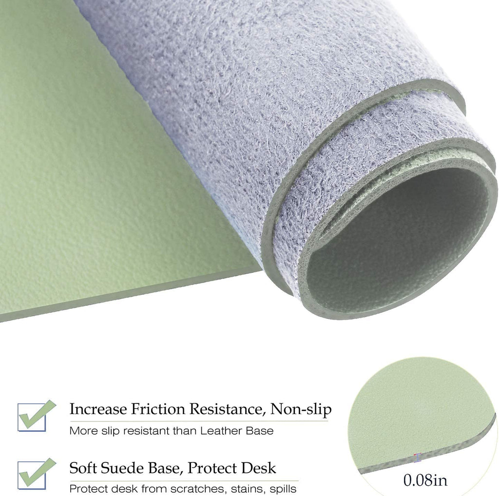 PU Leather Desk Pad with Suede Base, Multi-Color Non-Slip Mouse Pad, 36” X 17” Waterproof Desk Writing Mat, Large Desk Blotter Protector(Light Green)