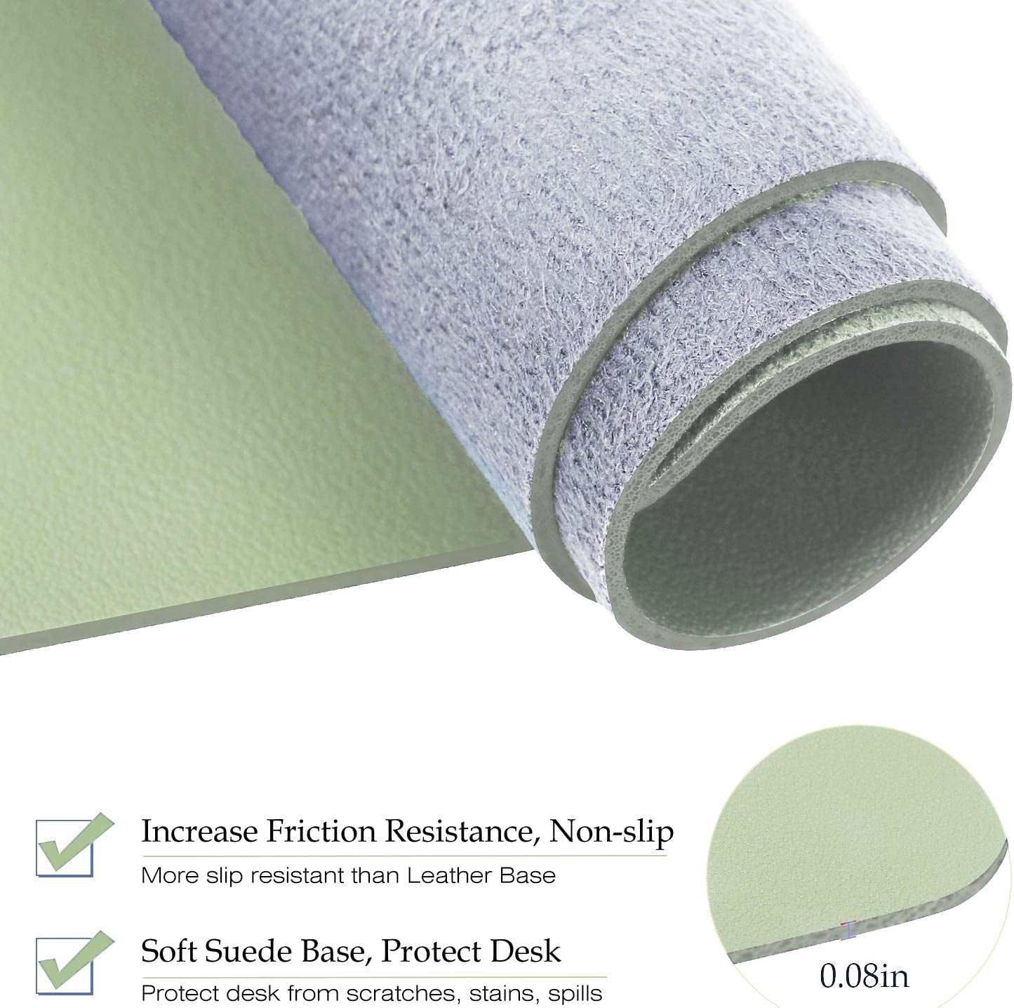PU Leather Desk Pad with Suede Base, Multi-Color Non-Slip Mouse Pad, 36” X 17” Waterproof Desk Writing Mat, Large Desk Blotter Protector(Light Green)