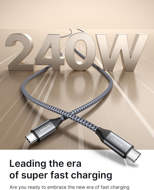 240W USB C to C Cable 10FT, 5A USB Type C Fast Charging Cord Compatible with Iphone 16 Plus/16 Pro Max, Iphone 15 Series, Macbook Pro/Air M2 M3, Ipad Pro Air Mini 6 Samsung S25/S24/S23/S22 Pixel