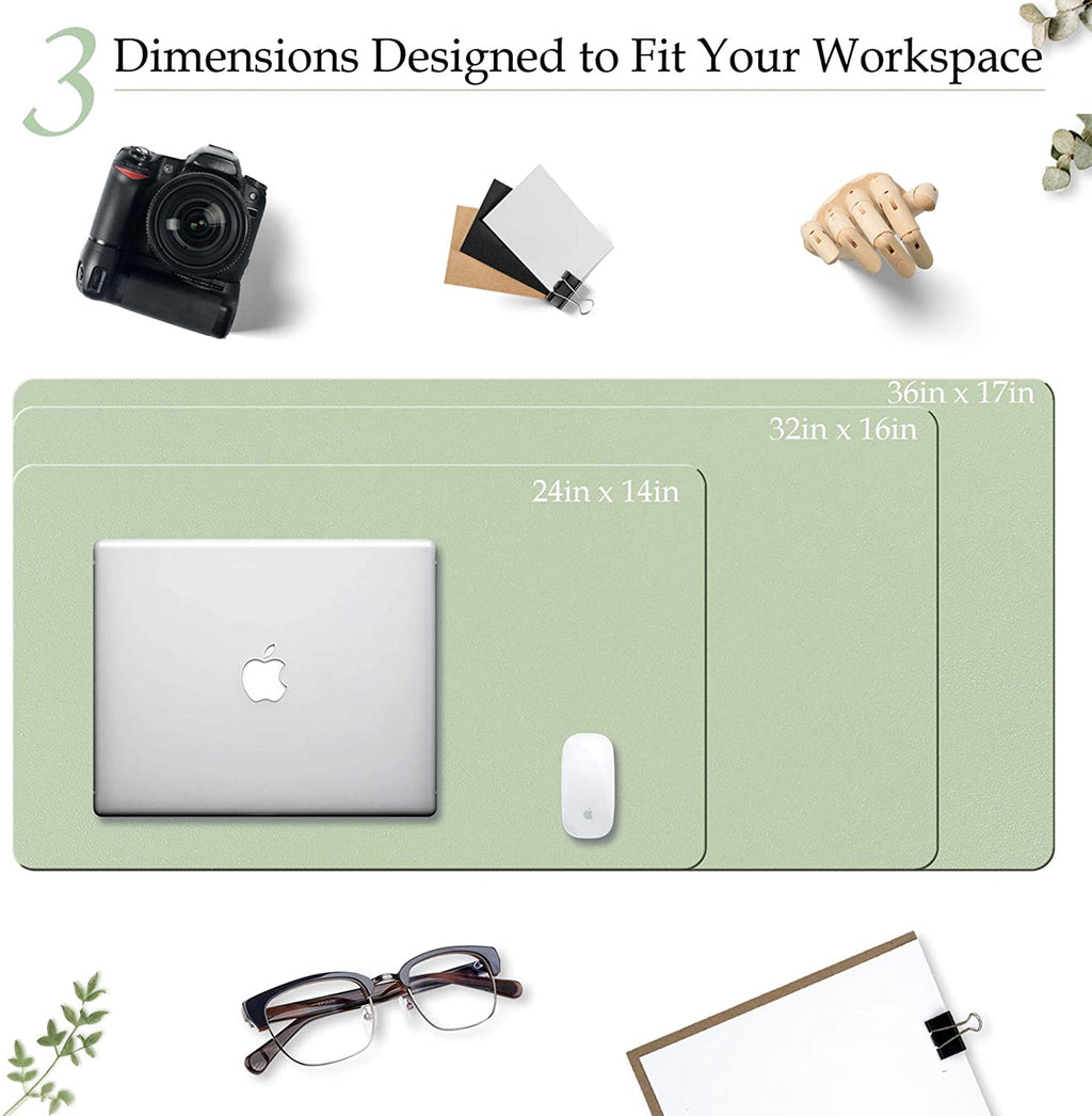 PU Leather Desk Pad with Suede Base, Multi-Color Non-Slip Mouse Pad, 36” X 17” Waterproof Desk Writing Mat, Large Desk Blotter Protector(Light Green)