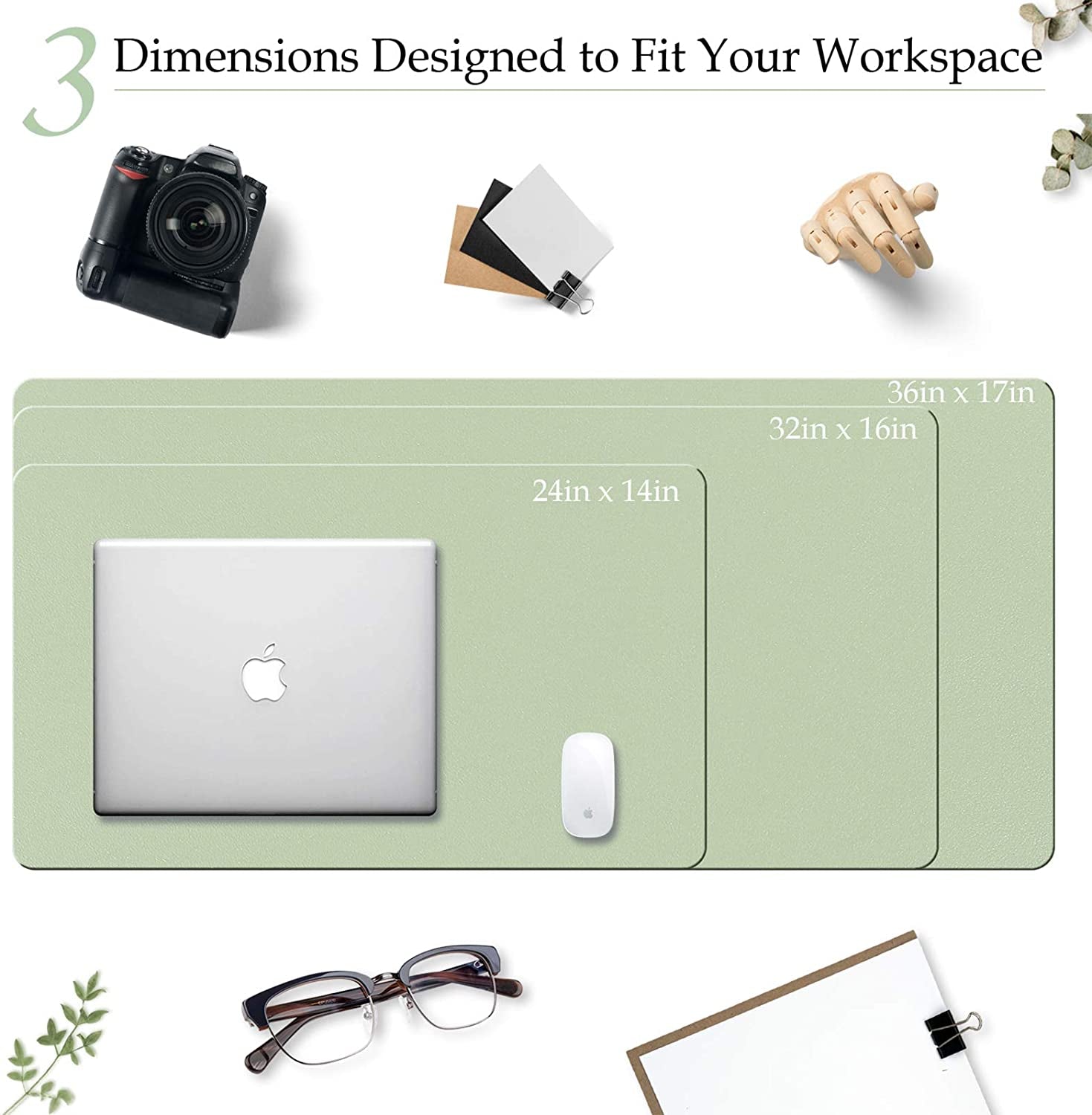 PU Leather Desk Pad with Suede Base, Multi-Color Non-Slip Mouse Pad, 36” X 17” Waterproof Desk Writing Mat, Large Desk Blotter Protector(Light Green)