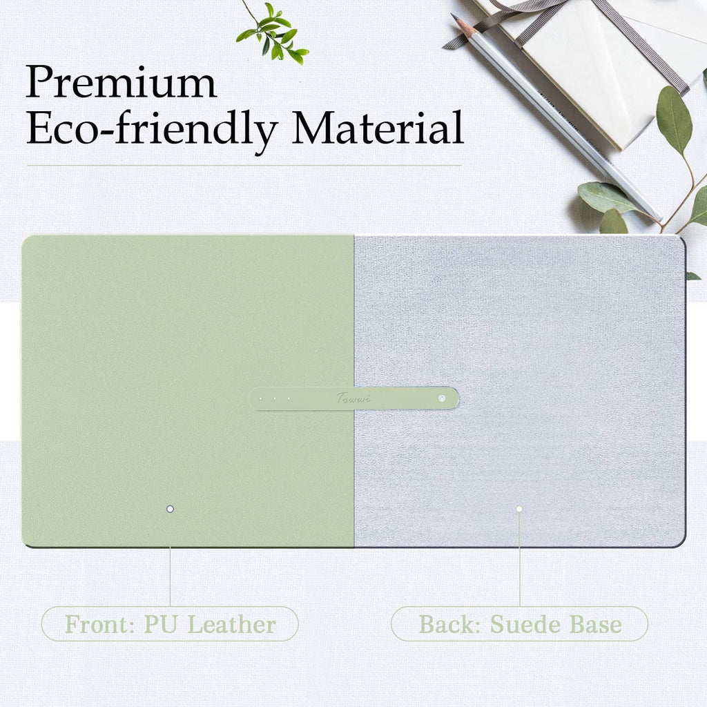 PU Leather Desk Pad with Suede Base, Multi-Color Non-Slip Mouse Pad, 36” X 17” Waterproof Desk Writing Mat, Large Desk Blotter Protector(Light Green)