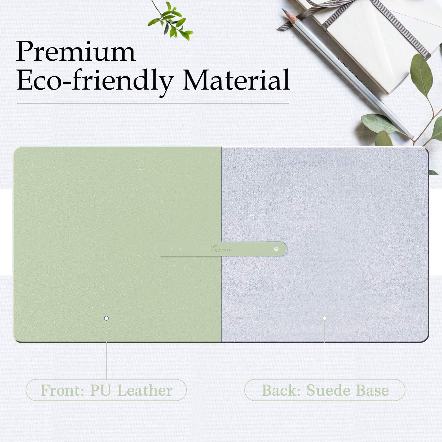 PU Leather Desk Pad with Suede Base, Multi-Color Non-Slip Mouse Pad, 36” X 17” Waterproof Desk Writing Mat, Large Desk Blotter Protector(Light Green)