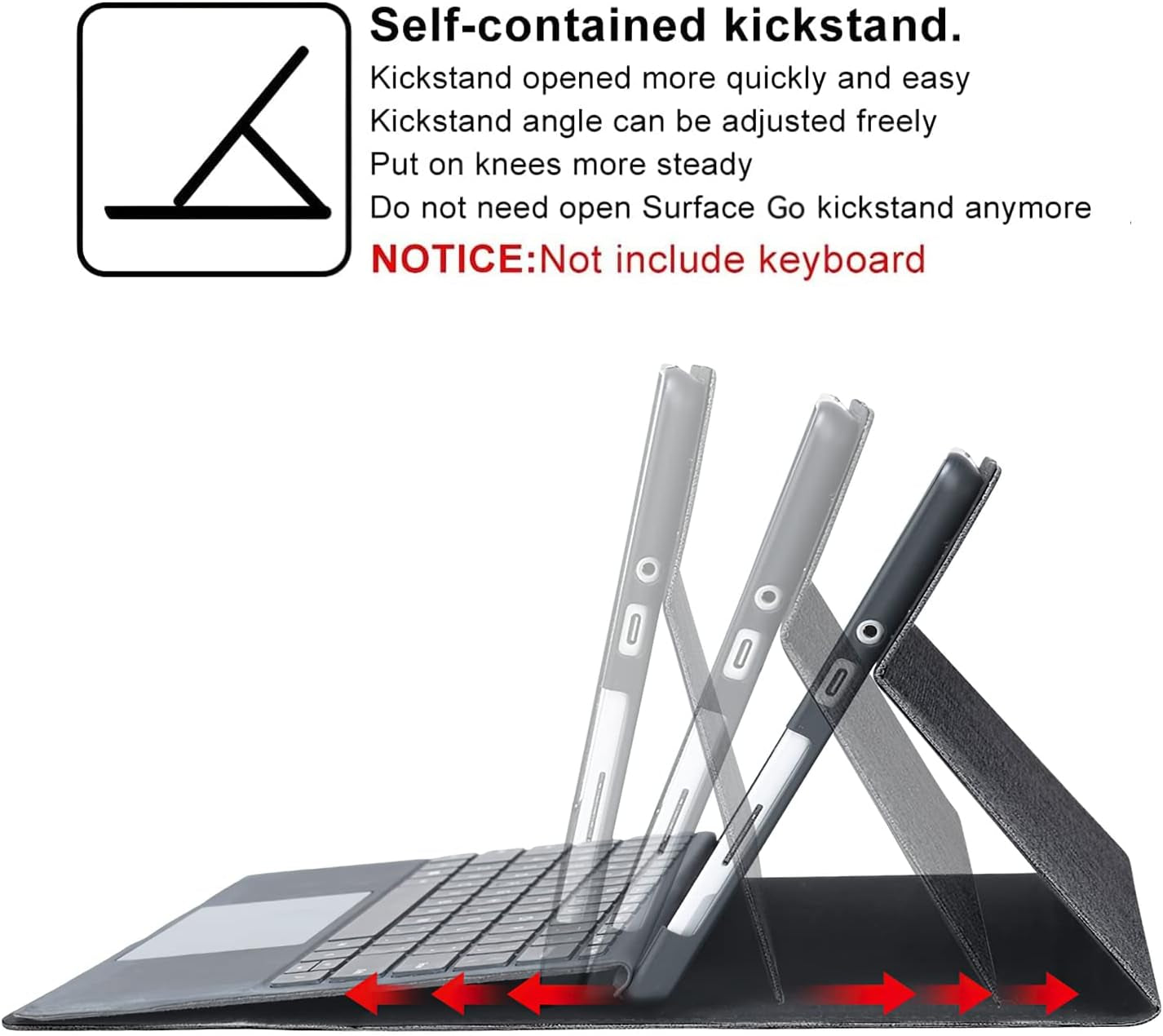 Protective Case for Surface Go 4 2023/Go 3 2021/Go 2 2020/Go 2018 with Stylus Holder, Multiple Angle Slim Lightweight Cover, Compatible with Type Cover Keyboard（Keyboard Not Included）