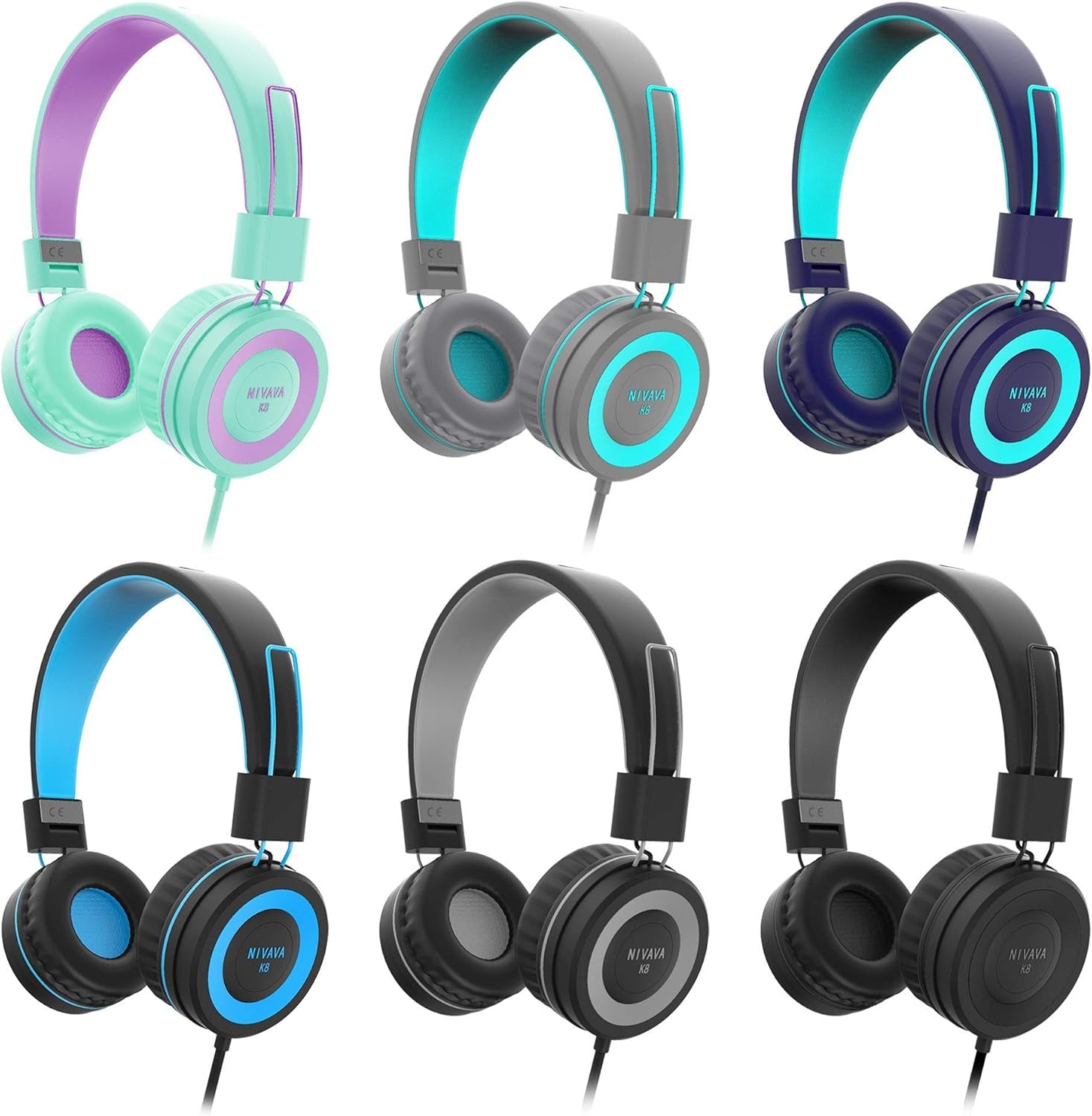 Kids Headphones, K8 Wired Headphones for Kids with Adjustable Headband 3.5 MM Jack for School, Foldable On-Ear Headset for Girls Boys Kindle Tablet Cellphones Airplane Travel(Green Purple)